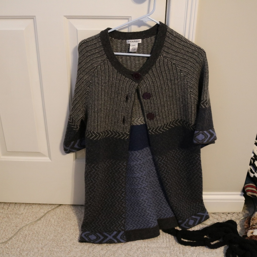 Button Cardigan/Pullover, Gray & Blue